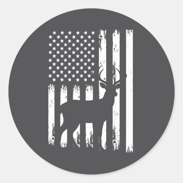 Deer Hunting Hunter Camo Usa American Flag Patriot Classic Round Sticker (Front)