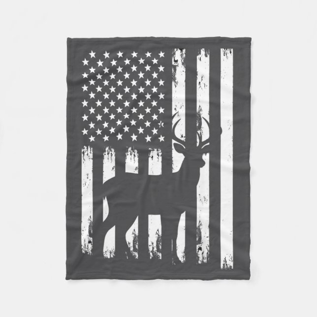 Deer Hunting Hunter Camo Usa American Flag Patriot Fleece Blanket (Front)