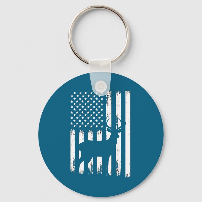 Deer Hunting Hunter Camo Usa American Flag Patriot Key Ring (Front)