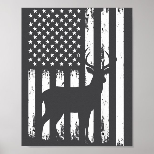 Deer Hunting Hunter Camo Usa American Flag Patriot Poster (Front)