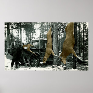DEER HUNTING HUNTER VINTAGE PHOTOGRAPH COLORSPLASH POSTER