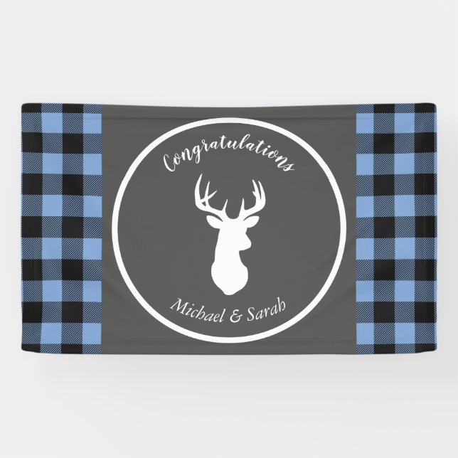 Deer Hunting Lodge Baby Shower Antlers Boy Blue Banner (Horizontal)