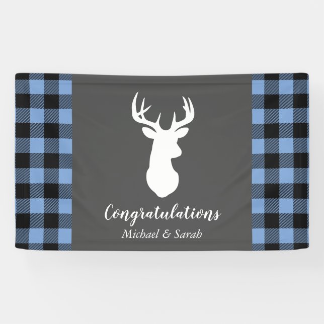 Deer Hunting Lodge Baby Shower Antlers Boy Blue Banner (Horizontal)