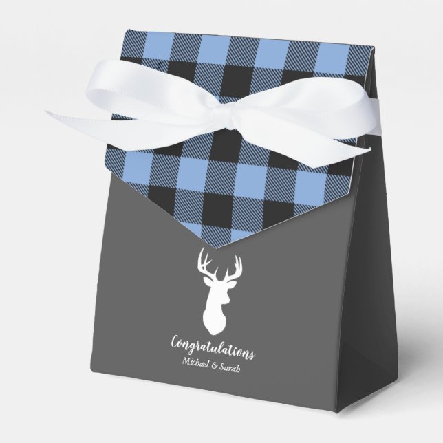 Deer Hunting Lodge Baby Shower Antlers Boy Blue Favour Box (Front Side)
