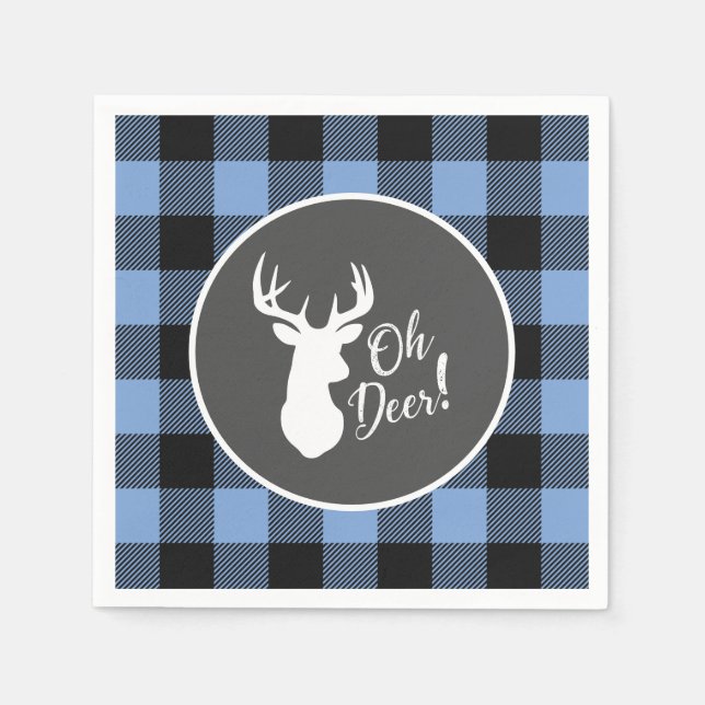 Deer Hunting Lodge Baby Shower Antlers Boy Blue Napkin (Front)