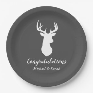 Deer Hunting Lodge Baby Shower Antlers Boy Blue Paper Plate