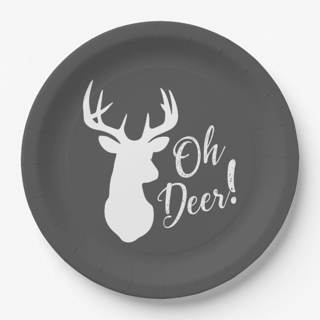 Deer Hunting Lodge Baby Shower Antlers Boy Blue Paper Plate (Front)