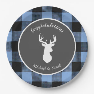 Deer Hunting Lodge Baby Shower Antlers Boy Blue Paper Plate