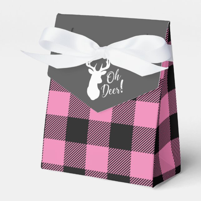 Deer Hunting Lodge Baby Shower Antlers Girl Pink Favour Box (Front Side)