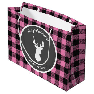 Deer Hunting Lodge Baby Shower Antlers Girl Pink Large Gift Bag