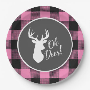 Deer Hunting Lodge Baby Shower Antlers Girl Pink Paper Plate