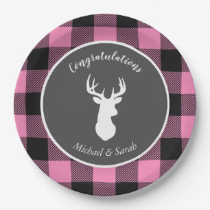 Deer Hunting Lodge Baby Shower Antlers Girl Pink Paper Plate
