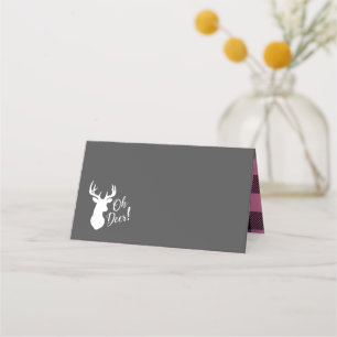 Deer Hunting Lodge Baby Shower Antlers Girl Pink Place Card
