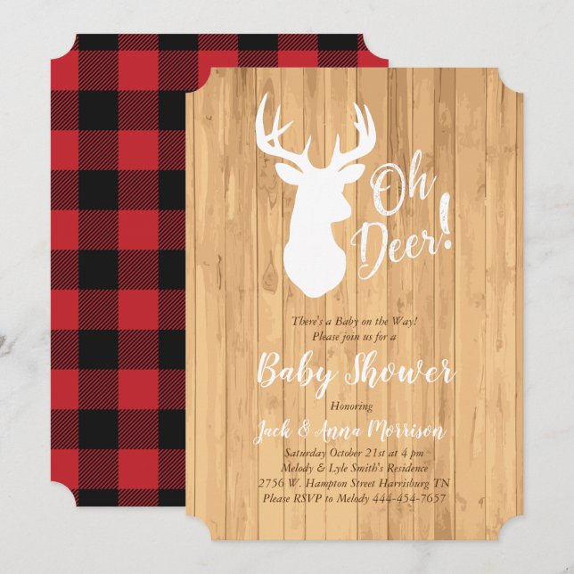 Deer Hunting Lodge Baby Shower Antlers Invitation (Front/Back)