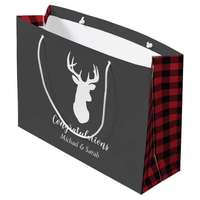 Deer Hunting Lodge Baby Shower Antlers Large Gift Bag (Back Angled)