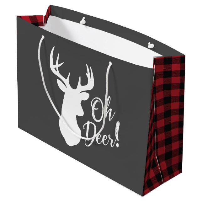 Deer Hunting Lodge Baby Shower Antlers Large Gift Bag (Back Angled)