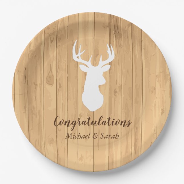 Deer Hunting Lodge Baby Shower Antlers Paper Plate (Front)