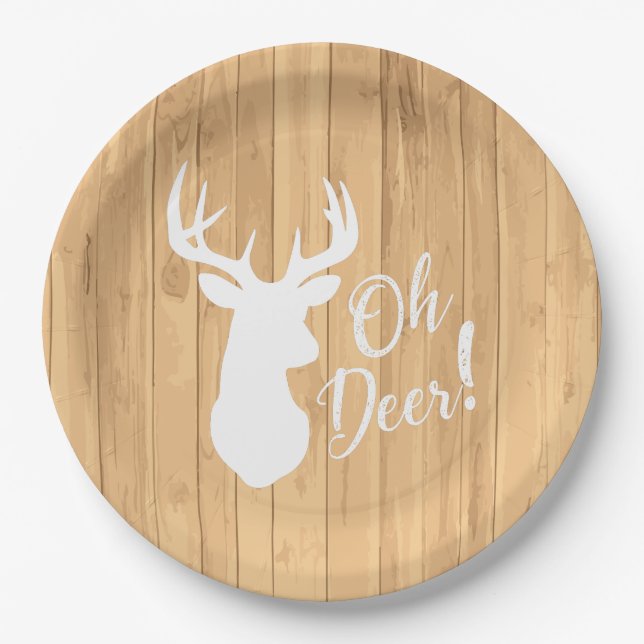 Deer Hunting Lodge Baby Shower Antlers Paper Plate (Front)