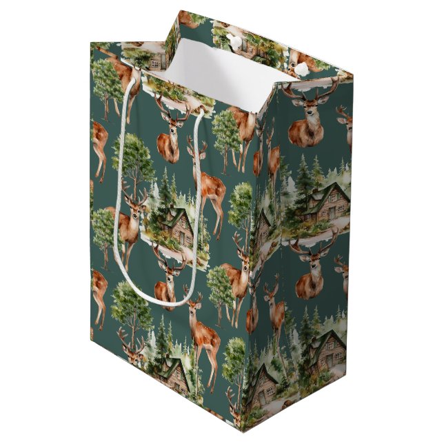 Deer Hunting Rustic Holiday Christmas Medium Gift Bag (Front Angled)
