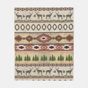 Deer Hunting Rustic Mountain Cabin Western Tribal Fleece Blanket