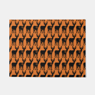 Deer Hunting Silhouette Pattern Orange Background Doormat