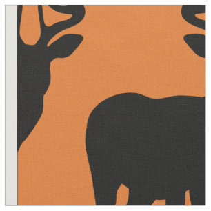 Deer Hunting Silhouette Pattern Orange Background Fabric