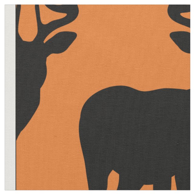 Deer Hunting Silhouette Pattern Orange Background Fabric (Close Up)