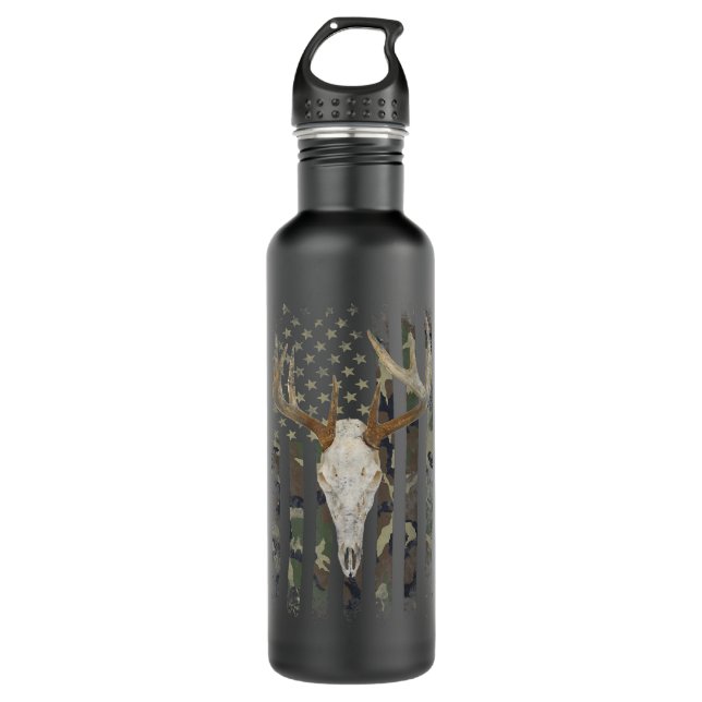 Deer Hunting Skull American Camo USA Flag Whitetai 710 Ml Water Bottle (Front)