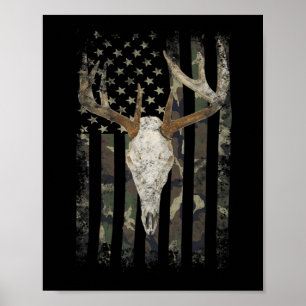 Deer Hunting Skull American Camo USA Flag Whitetai Poster