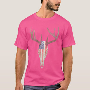 Deer Hunting Skull American Flag Whitetail Buck T-Shirt