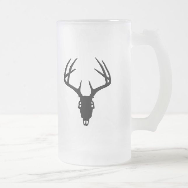 Deer Hunting Skull w/ Antlers Frosted Glass Beer Mug (Right)