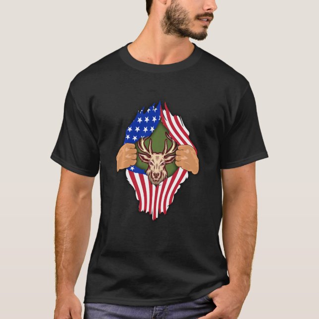 Deer Hunting Usa American Flag Men Hunt Outdoors H T-Shirt (Front)