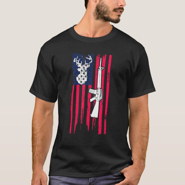 Deer Hunting Usa Flag 4th Of July T-Shirt (Front)