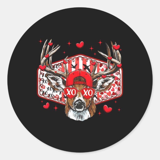 Deer Hunting Xoxo Valentine Buck Boys Cap Men Wome Classic Round Sticker (Front)