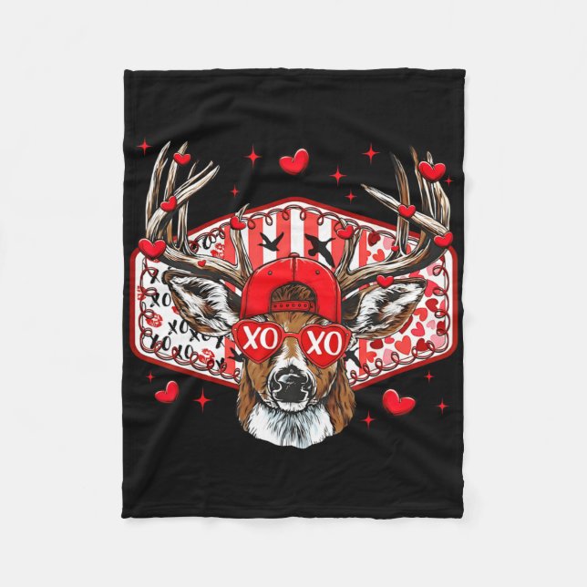 Deer Hunting Xoxo Valentine Buck Boys Cap Men Wome Fleece Blanket (Front)