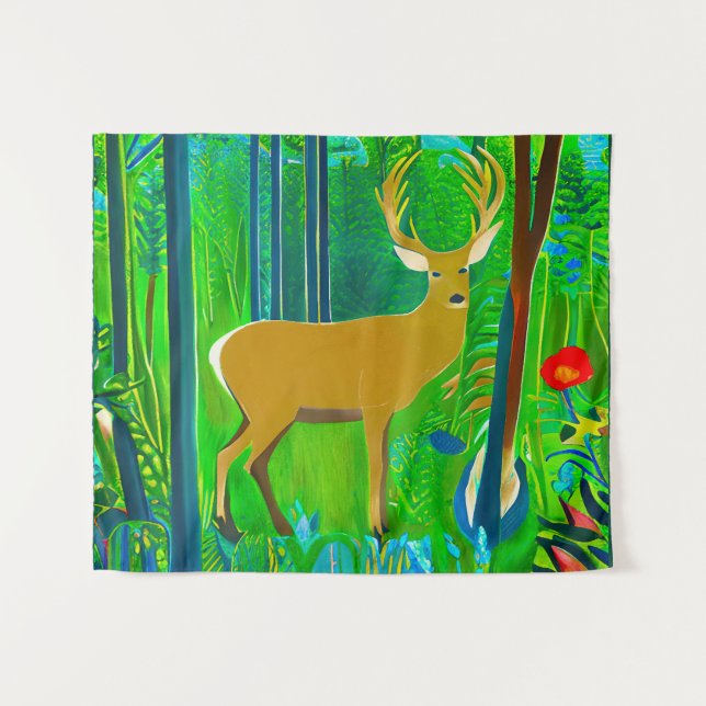 Deer in a Fantasy Forest Setting  Tapestry (Front (Horizontal))