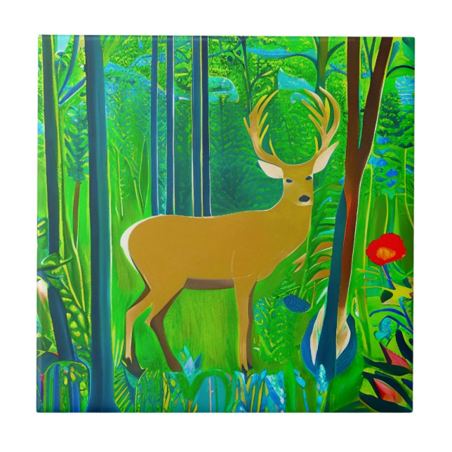 Deer in a Fantasy Forest Setting  Tile (Front)
