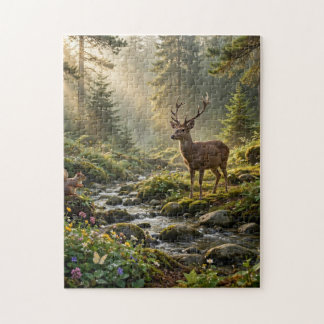 Deer in a Misty Forest Jigsaw Puzzle