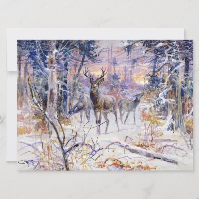 Deer in a Snowy Forest (Winter Season) Card (Front)