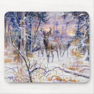 Deer in a Snowy Forest (Winter Season) Mouse Mat