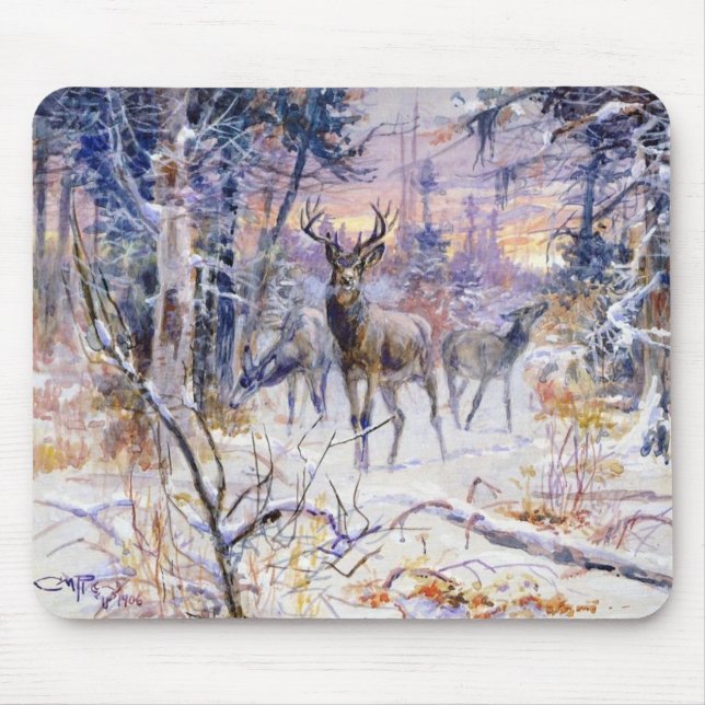 Deer in a Snowy Forest (Winter Season) Mouse Mat (Front)