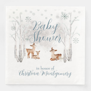 Deer in a White Winter Forest Baby Shower Napkin