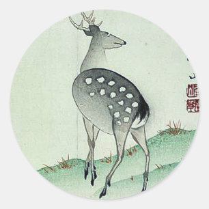 Deer in Autumn Ukiyoe Classic Round Sticker