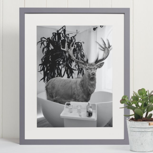 Deer in Bathtub Black White Bathroom art Poster (Creator Uploaded)