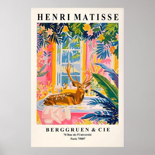 Deer in bathtub funny poster, Matisse print (Front)