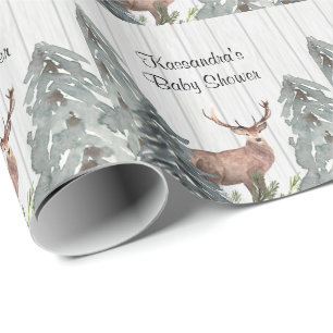 Deer In Between Evergreens Baby Shower Wrapping Paper