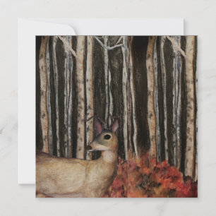 Deer in Birch Trees Blank Flat Note Card