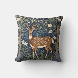 Deer In Bluebell Forest William Morris Inspired Cushion