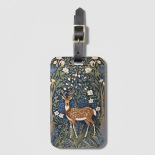 Deer In Bluebell Forest William Morris Inspired Luggage Tag