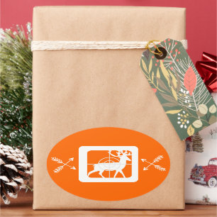 Deer in Crosshairs with Two sets of Crossed Arrows Oval Sticker